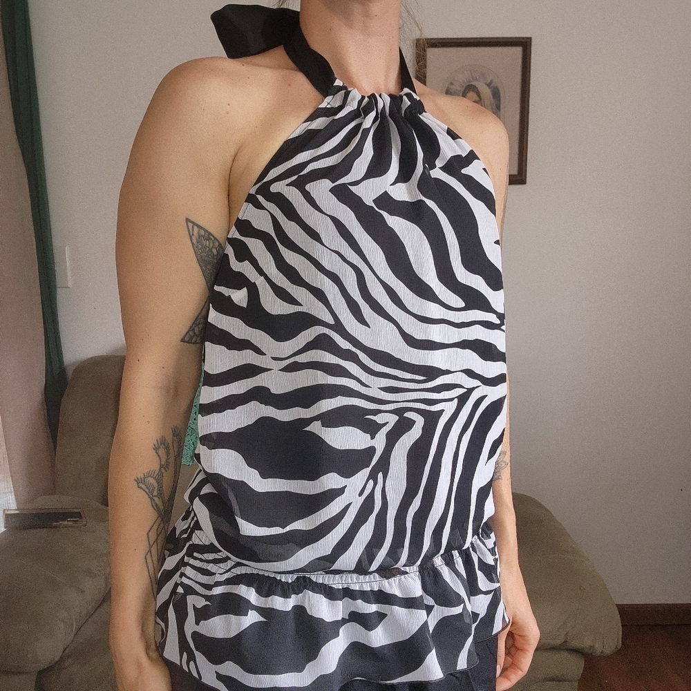Y2K Byer Zebra Print Halter Blouse Size Medium